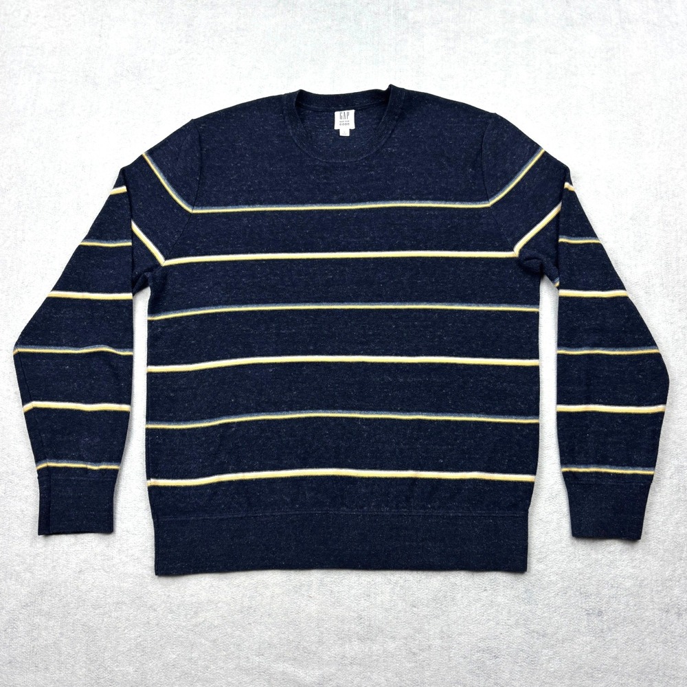 Gap Sweater Mens Large Blue Striped Cotton Crewneck Long Sleeve Knit Pullover